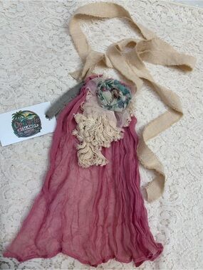 Handcrafted Pink Fabric Jabot Neck Adornment Necklace with Cream Accents
